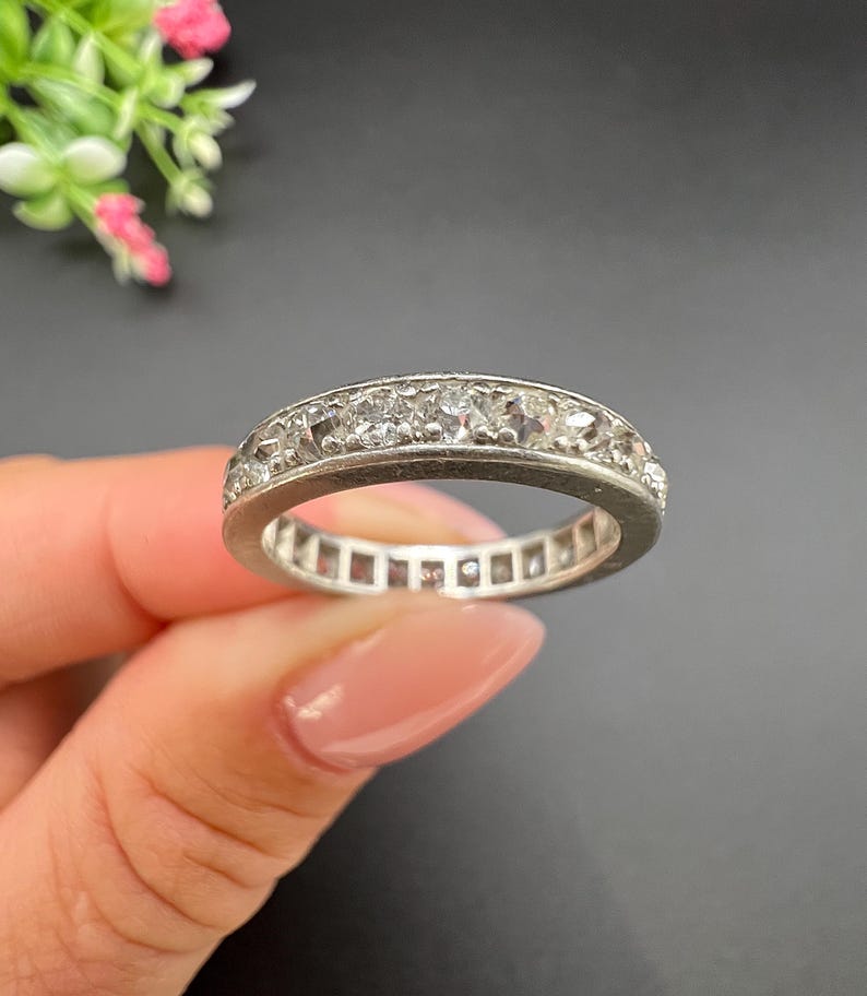 Antik platina från 1920-talet, fransk stämplad, alliansring med 1,20 karat diamant, vigselring bild 5