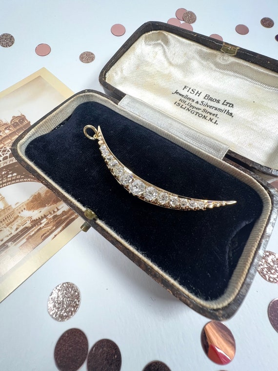 Antique 18ct Gold Victorian Diamond Crescent Pend… - image 3