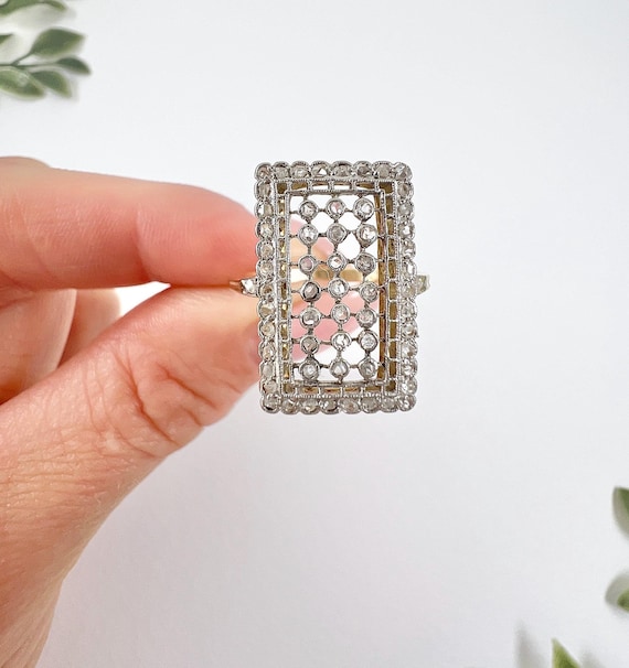 Antique 18ct Gold Platinum, Edwardian Rectangular Diamond Plaque