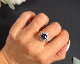 Vintage 18ct Gold & Platinum 1960’s Sapphire Diamond Round Cluster Ring
