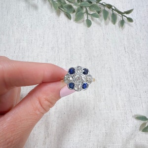 Antique 18ct Gold & Platinum Sapphire Diamond Daisy Cluster Ring