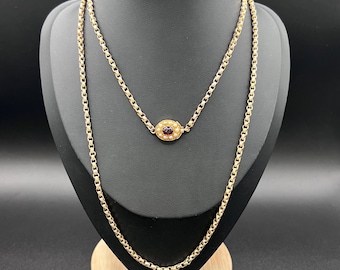 Antique Edwardian 9ct Rose Gold Belcher Chain with Fancy Clasp - 33.5 Inch