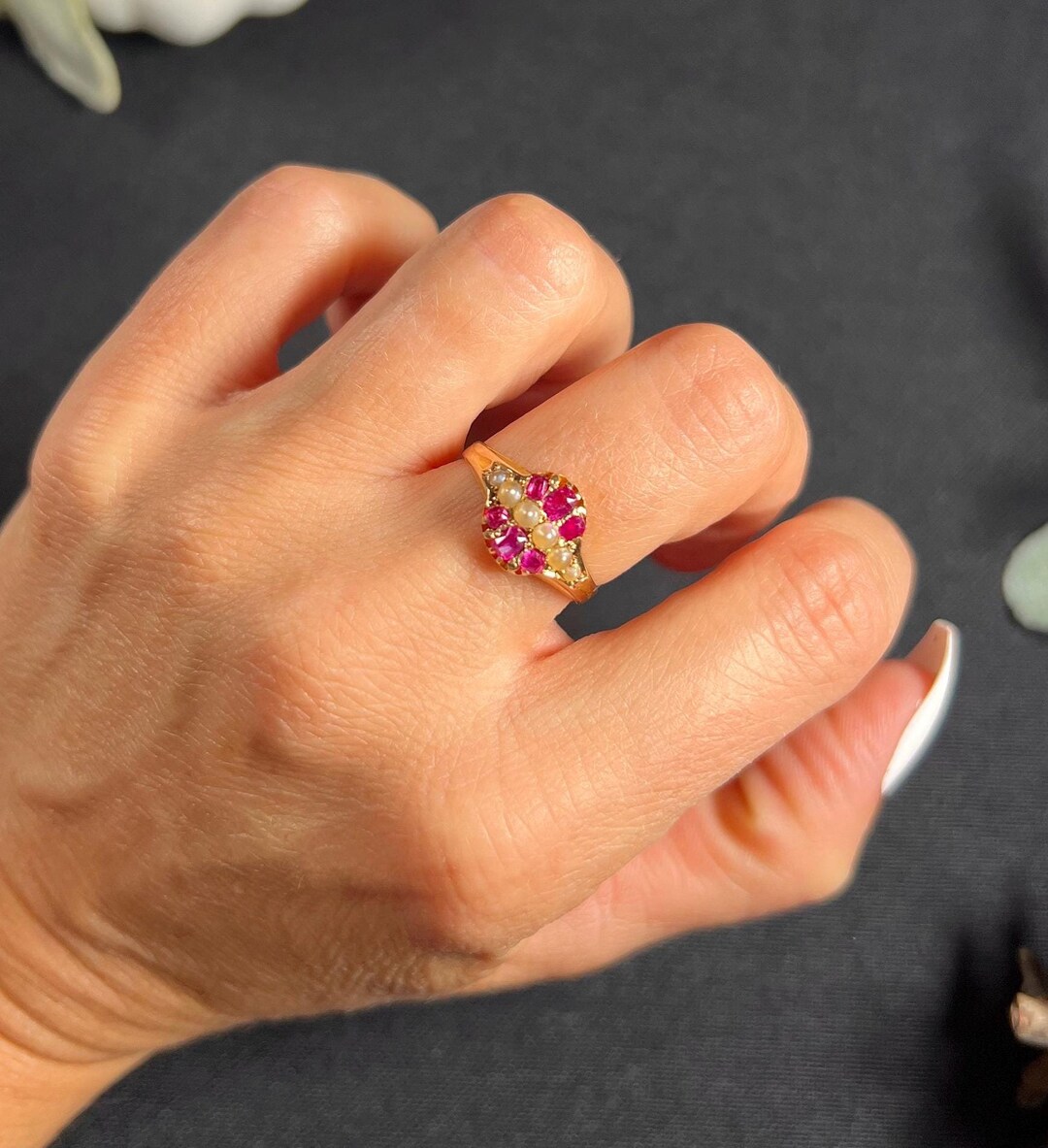Buy Antique 15ct Gold, Victorian Seed Pearl Ruby Ring, Hallmarked  Birmingham 1874 Online in India