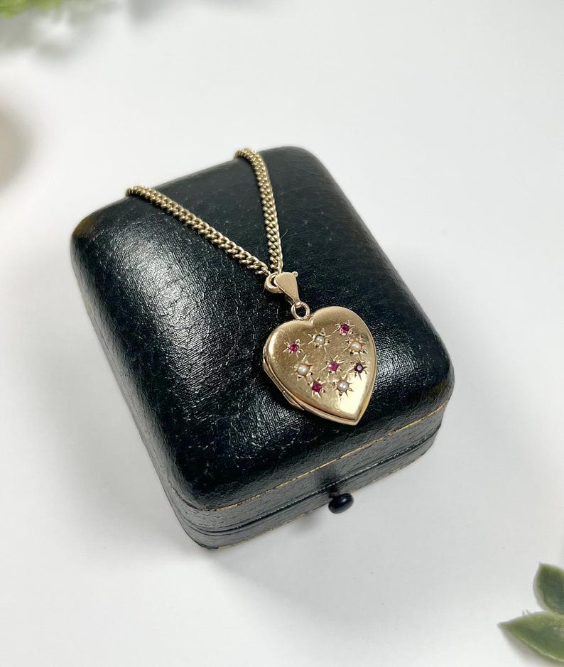 Ruby Heart Locket Vintage 9ct Gold Ruby & Pearl Heart Locket, Hallmarked Birmingham 1980 ...