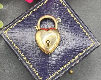 Antique 15ct Yellow Gold, Edwardian Heart Padlock Pendant, Bracelet Charm Clasp