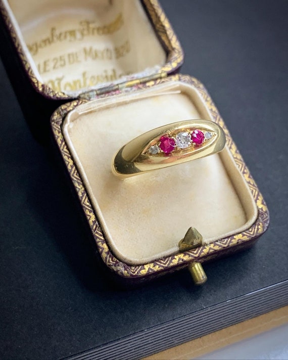 Antique Victorian 18ct Gold Ruby & Diamond Boat S… - image 2