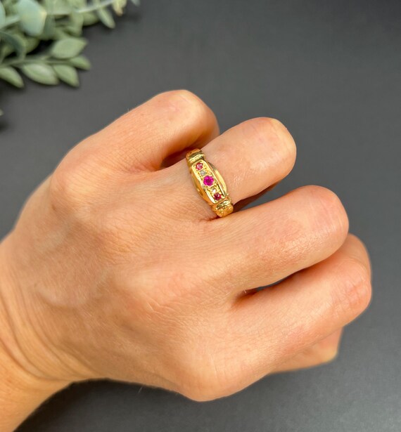 Antique 18ct Gold, Ruby & Diamond Five Stone Gyps… - image 6