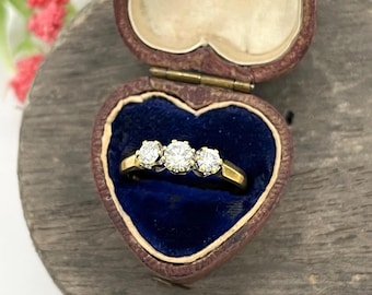 Vintage 18ct Gold, Diamond Three Stone Ring, Trilogy Engagement Ring