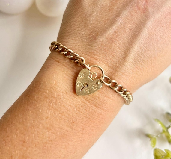 Antique 9ct Rose Gold Stamped Edwardian Era Curb Link Heart Padlock Bracelet Etsy