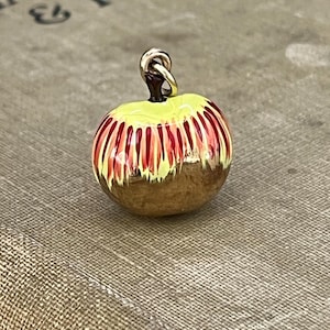 Vintage 9ct Yellow Gold, Red and Yellow Enamel Apple Pendant Charm