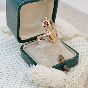 Antique 9ct & Enamel Victorian Crowned Heart Ring