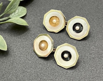 Antique 9ct and 18ct Gold Stamped, 1920’s Art Deco Pearl Cufflinks