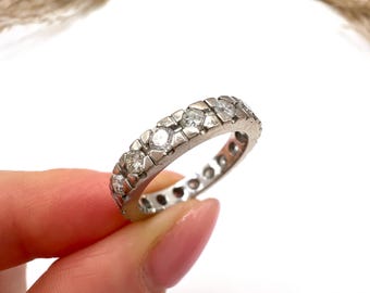 Anello dell'eternità vintage in oro bianco 18 carati, anni '90, con diamanti da 1,0 carati, fede nuziale