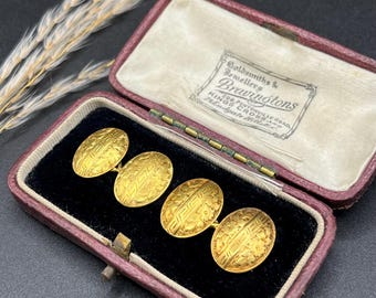 Boutons de manchette anciens en or jaune 18 carats, gravés à la main, poinçonnés Birmingham 1899