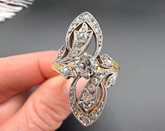 Antique 18ct Gold & Platinum, Edwardian era Diamond Belle Époque Ring