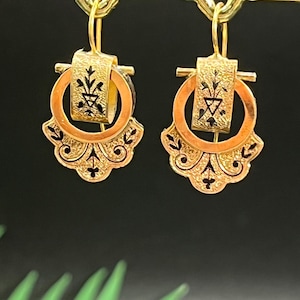 Victorian 15ct Gold and Enamel Drop Earrings