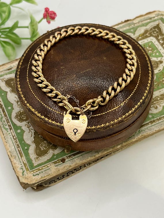 Antique 15ct Rose Gold, Victorian Curb Link Bracelet With Heart