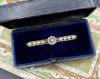 Antique 18ct Gold, Edwardian Pearl & Rose Diamond Flower Brooch, Circa 1910