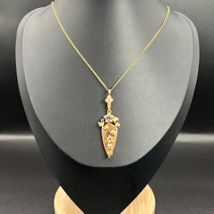 Antique 15ct Rose Gold Edwardian Shield Shaped Sapphire & Pearl Pendant