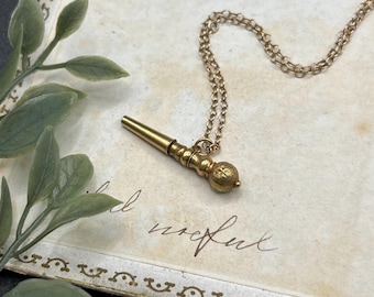 Antique 18ct Gold Pocket Watch Key Pendant: Victorian Engraved Fob