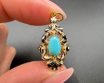 Antique 15ct Gold Victorian Turquoise & Enamel Pendant