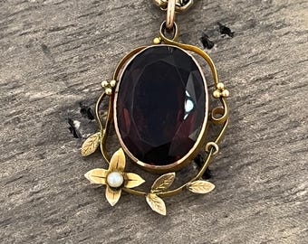 Antique 9ct Gold, Edwardian Citrine, Pearl, Pendant, Circa 1910