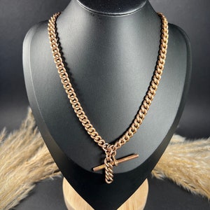 Antique 9ct Rose Gold, 15 3/4 Inch Victorian Curb Link Albert Watch Chain Necklace