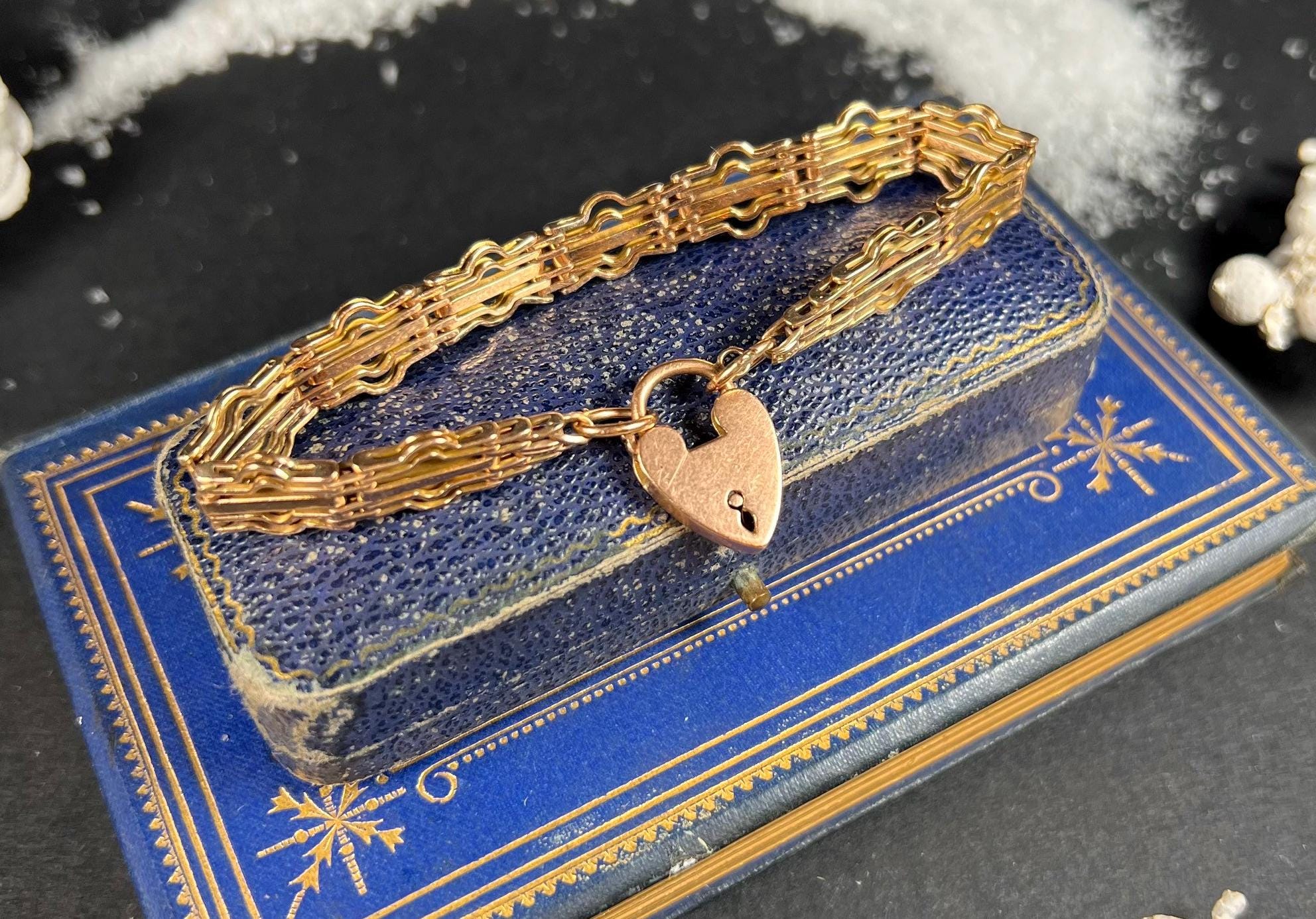 Vintage 9ct Rose Gold, 1940s Gate Bracelet With Heart Padlock