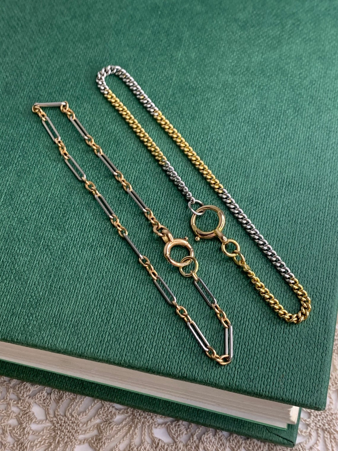 Antique 18ct Gold & Platinum Flat Curb Link Chain Bracelet | Etsy