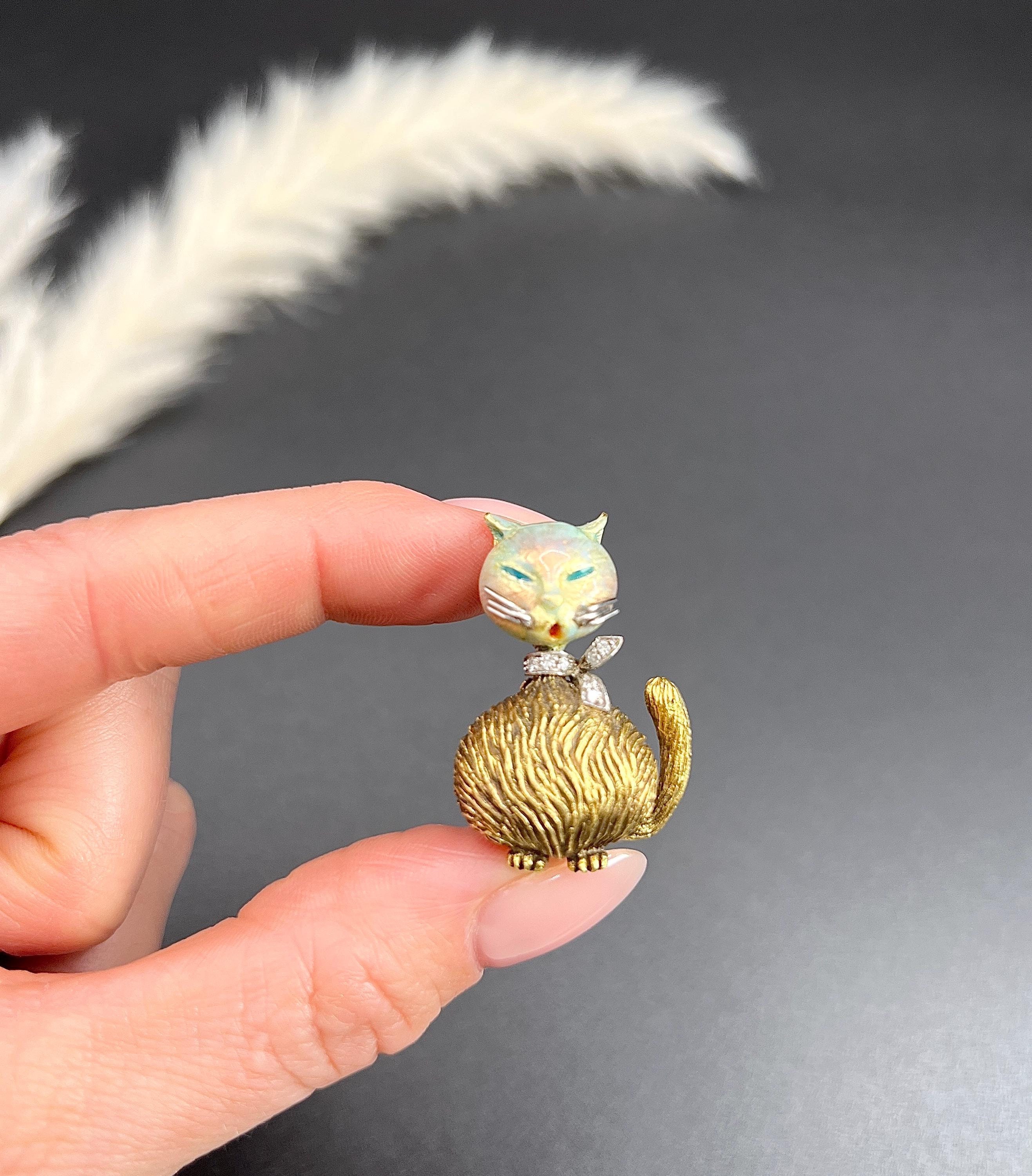 Vintage Diamond Cat Brooch - Etsy
