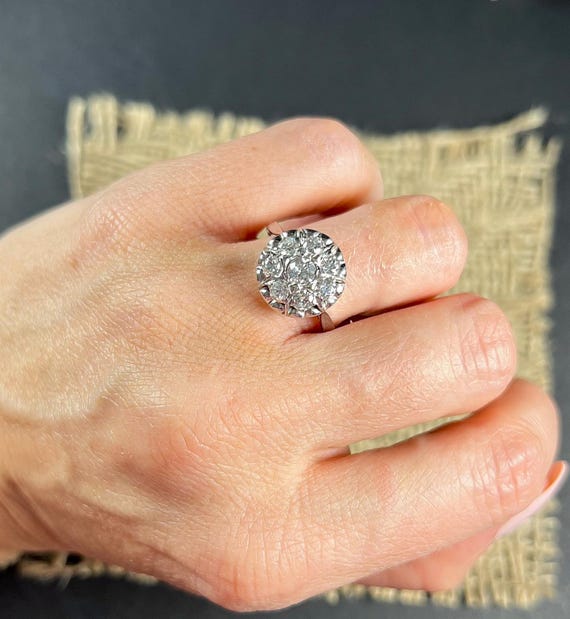 英国アンティーク 1925年 18金 天然ダイヤモンド クラスターリング