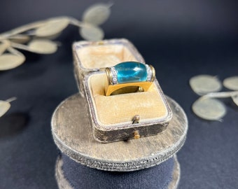 Vintage 18ct Yellow Gold, 1980s Contemporary Blue Topaz & Diamond Cocktail Ring