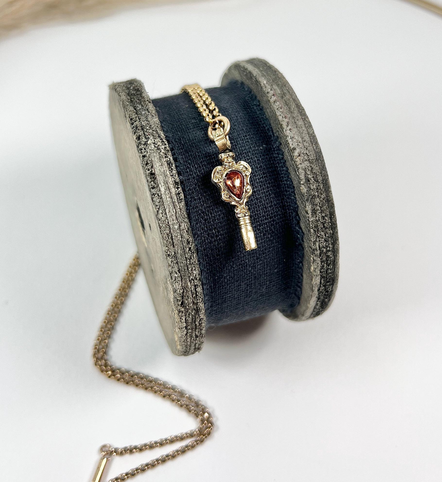 Pendentif Clé De Montre De Poche Victorien En Or 9 Carats Avec Turquoise - Bijou Ancien