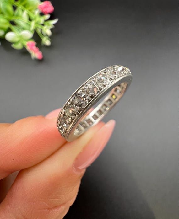Antique 1920s Platinum French Stamped, 1.20 Carat Full Diamond Eternity Ring, Wedding Band