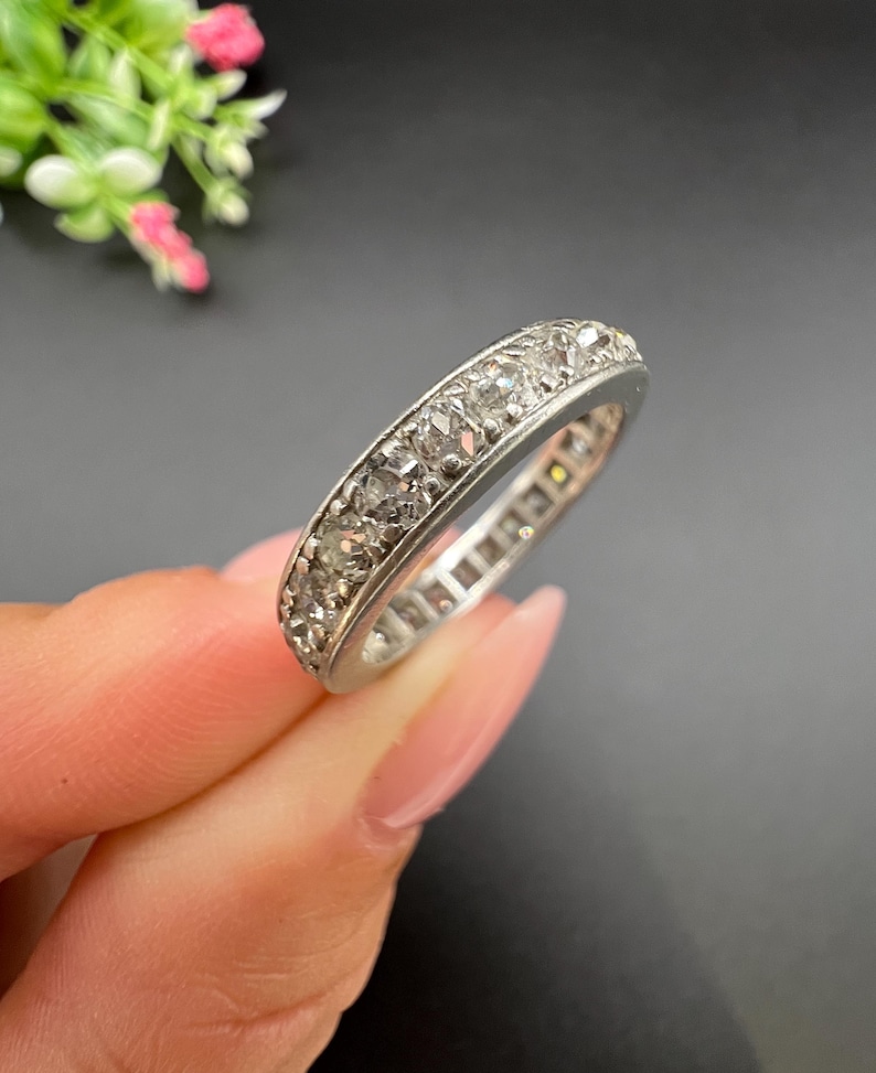 Antik platina från 1920-talet, fransk stämplad, alliansring med 1,20 karat diamant, vigselring bild 1