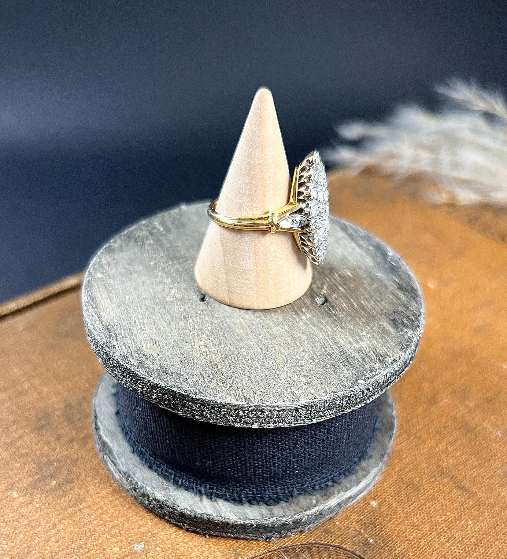 Vintage 18ct Gold, 1940s French Stamped Marquise Diamond Ring