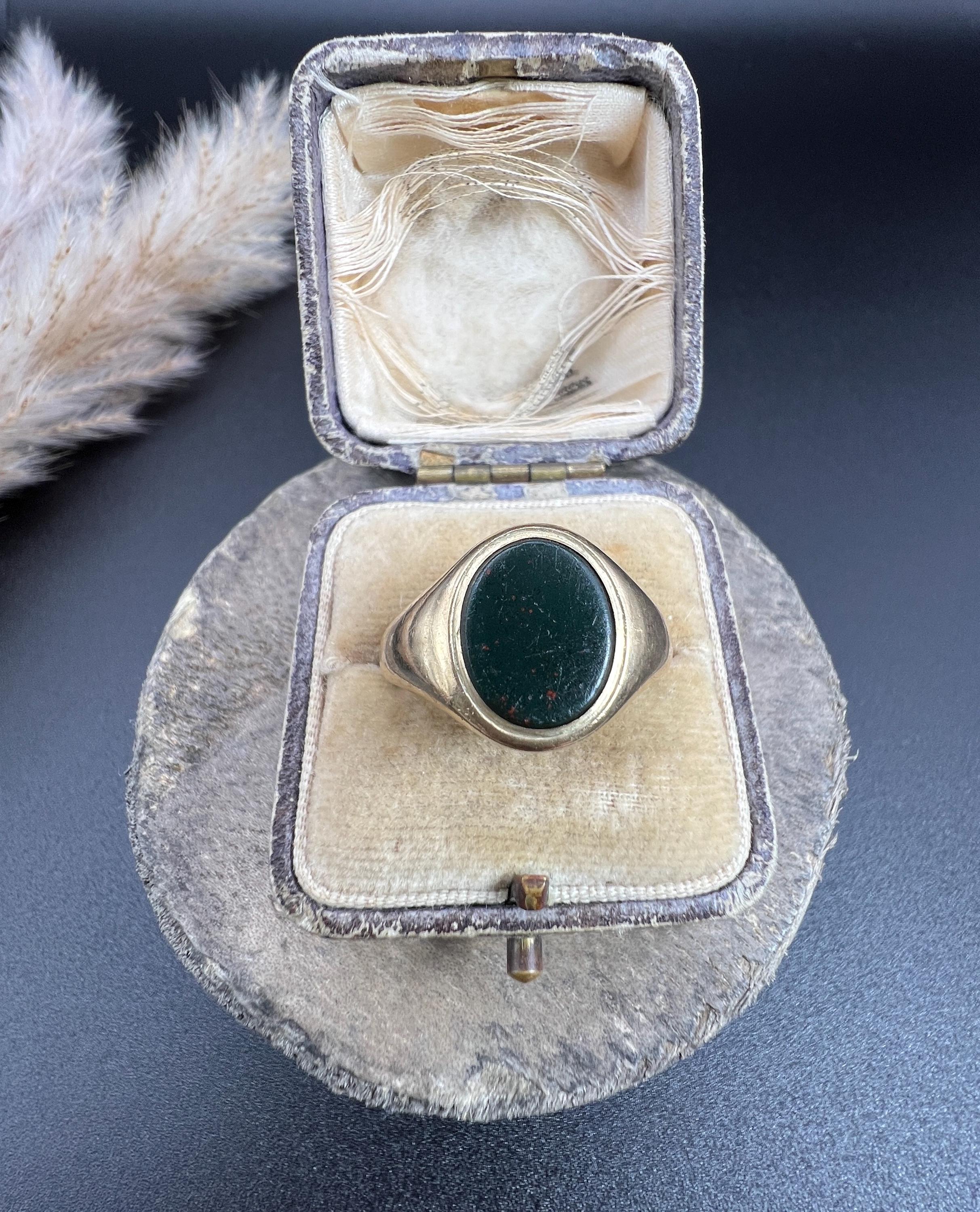アクセサリー 9ct Bloodstone ring Birmingham 1942 9ct Gold & Oval Bloodstone Signet Ring (908K) | The Antique