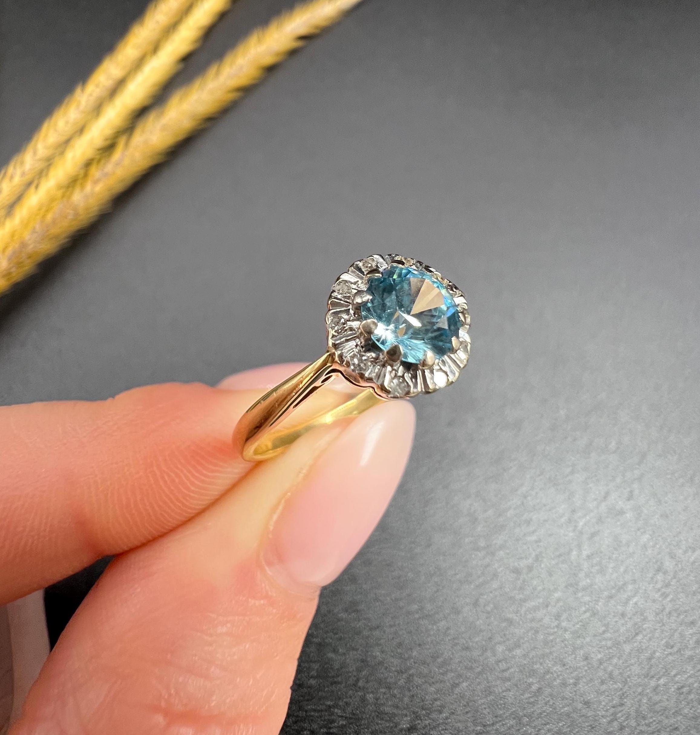 Antique Blue Zircon Ring - Etsy Antique Blue Zircon Ring - Etsy
