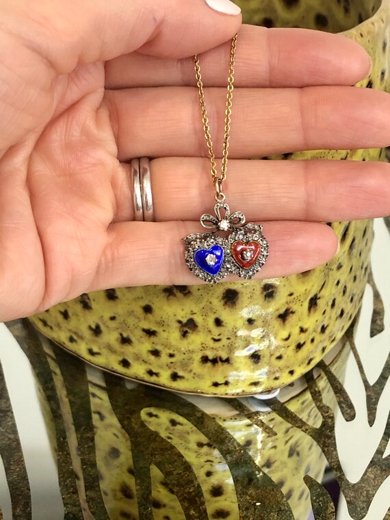 Early Victorian Diamond & Enamel Sweetheart Pendan