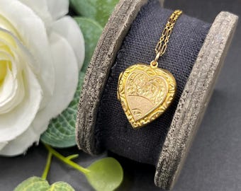 Antique 9ct Gold Back & Front, Edwardian Heart Locket with Engraving, Heirloom Gift, Wedding Gift