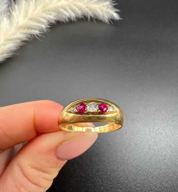 Antique 18ct Gold, Victorian Ruby & Diamond Boat Shap… - Gem