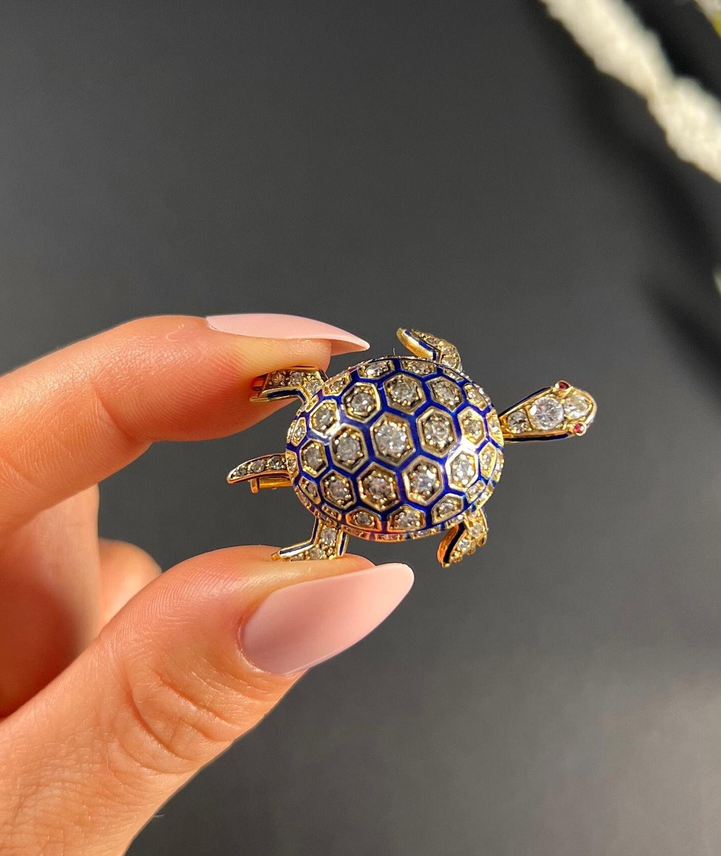 アトリエGG ChambleBlanche(turtle) 19½ Antique 18ct Gold, 1920s Blue Enamel & Diamond Tortoise