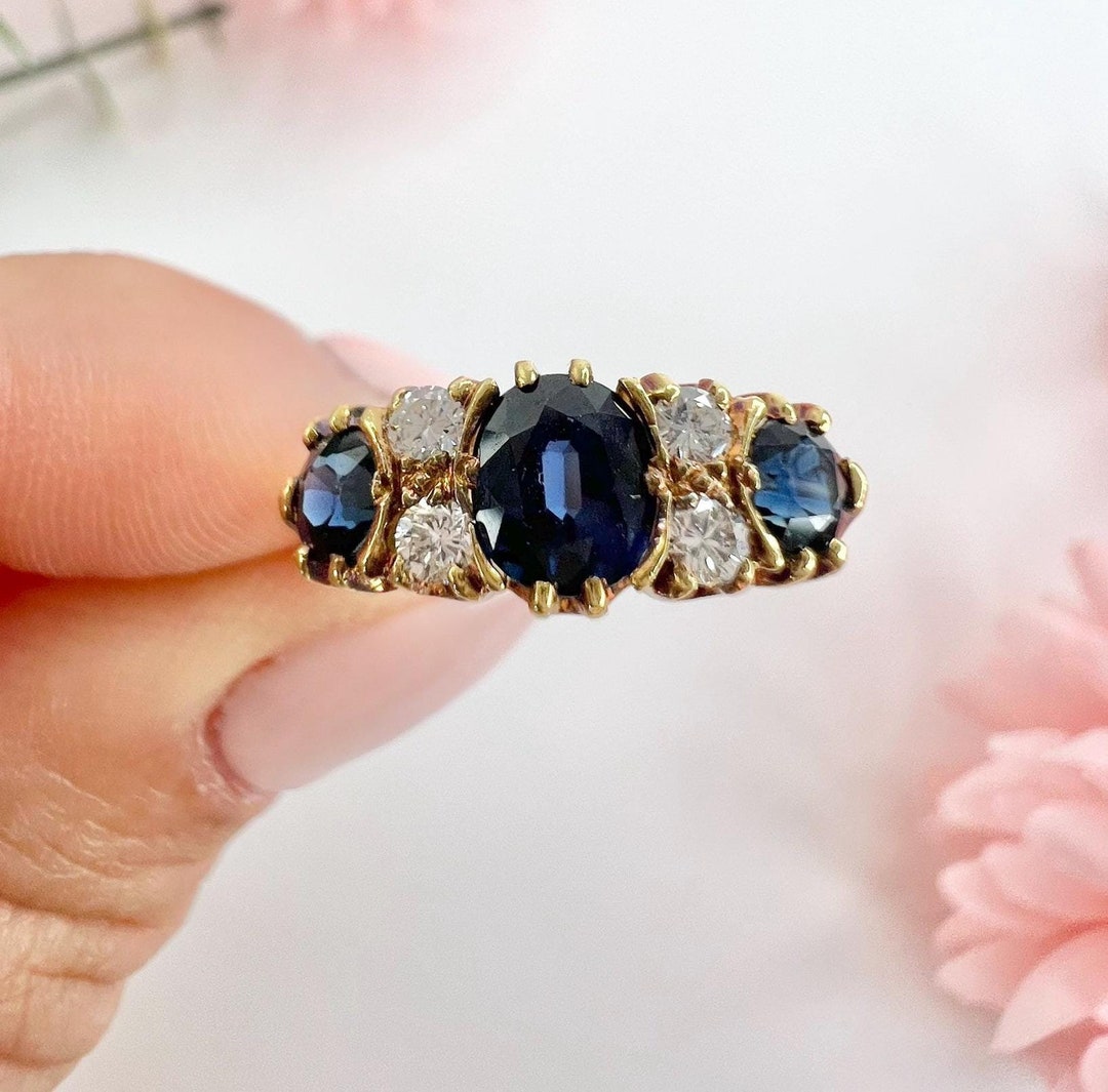 Bague En Or Jaune 18 Carats Avec Saphir Naturel - Taille 53 - Fait Main - Occasion Très Bon état