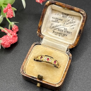 Antique 18ct Yellow Gold Stamped, Victorian Ruby & Diamond Five Stone Ring