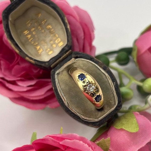 Vintage 18ct Gold, Sapphire and Diamond Band Ring, Hallmarked Birmingham 1972