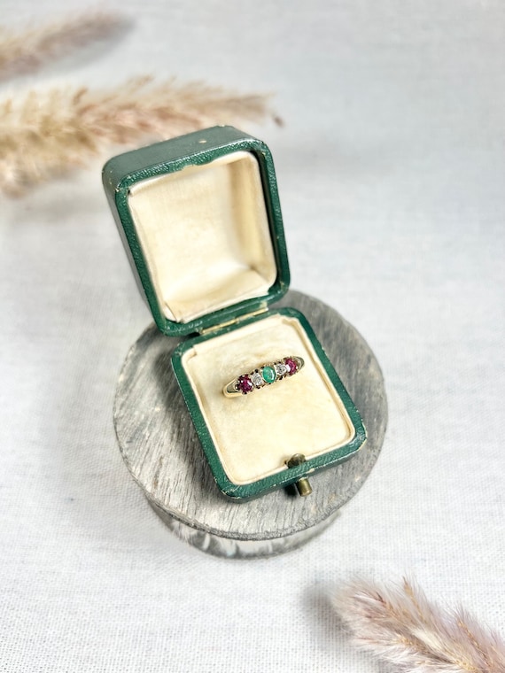 Antique 18ct Gold, Victorian 5 Stone Emerald, Ruby
