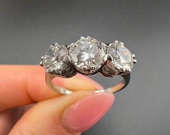 Modern Platinum, 2.35 Carat Diamond Three Stone Engagement Ring- GIA Certified