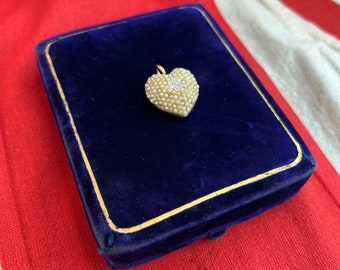 Antique 14ct Gold Pearl & Diamond Heart Pendant