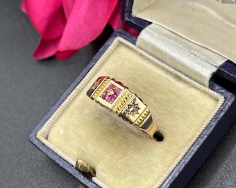 Antique 18ct Gold, Victorian Ruby & Diamond Gypsy Band Ring, Hallmarked Birmingham 1883