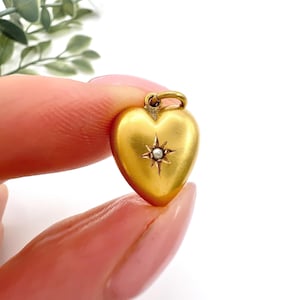 Antique 10ct Yellow Gold Stamped, Victorian Seed Pearl Heart Pendant Charm